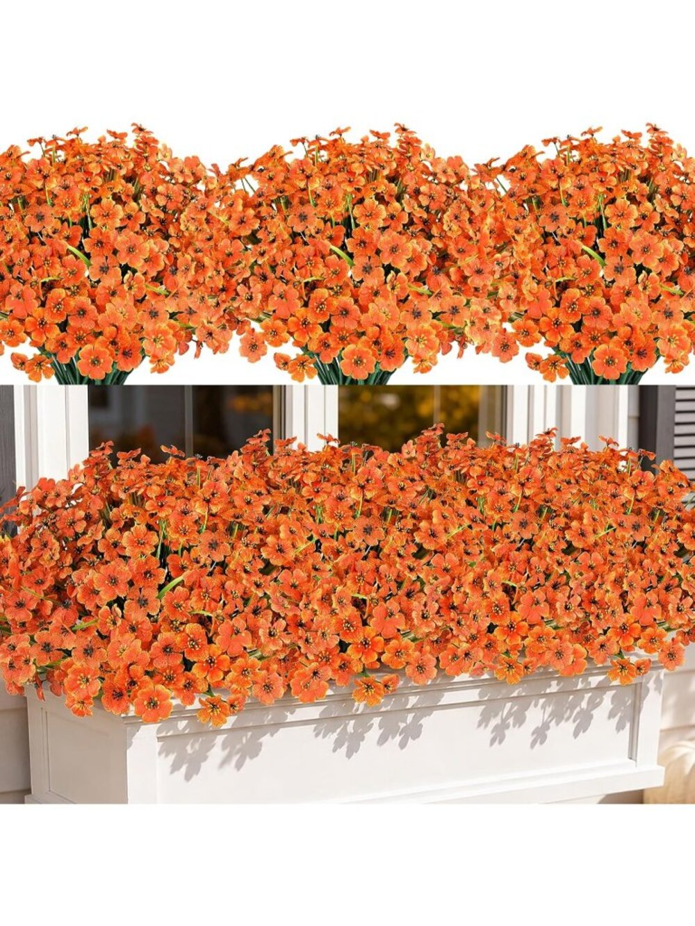 New 20 PCS Artificial Fall Flowers for Outdoors, Orange Fake Mums